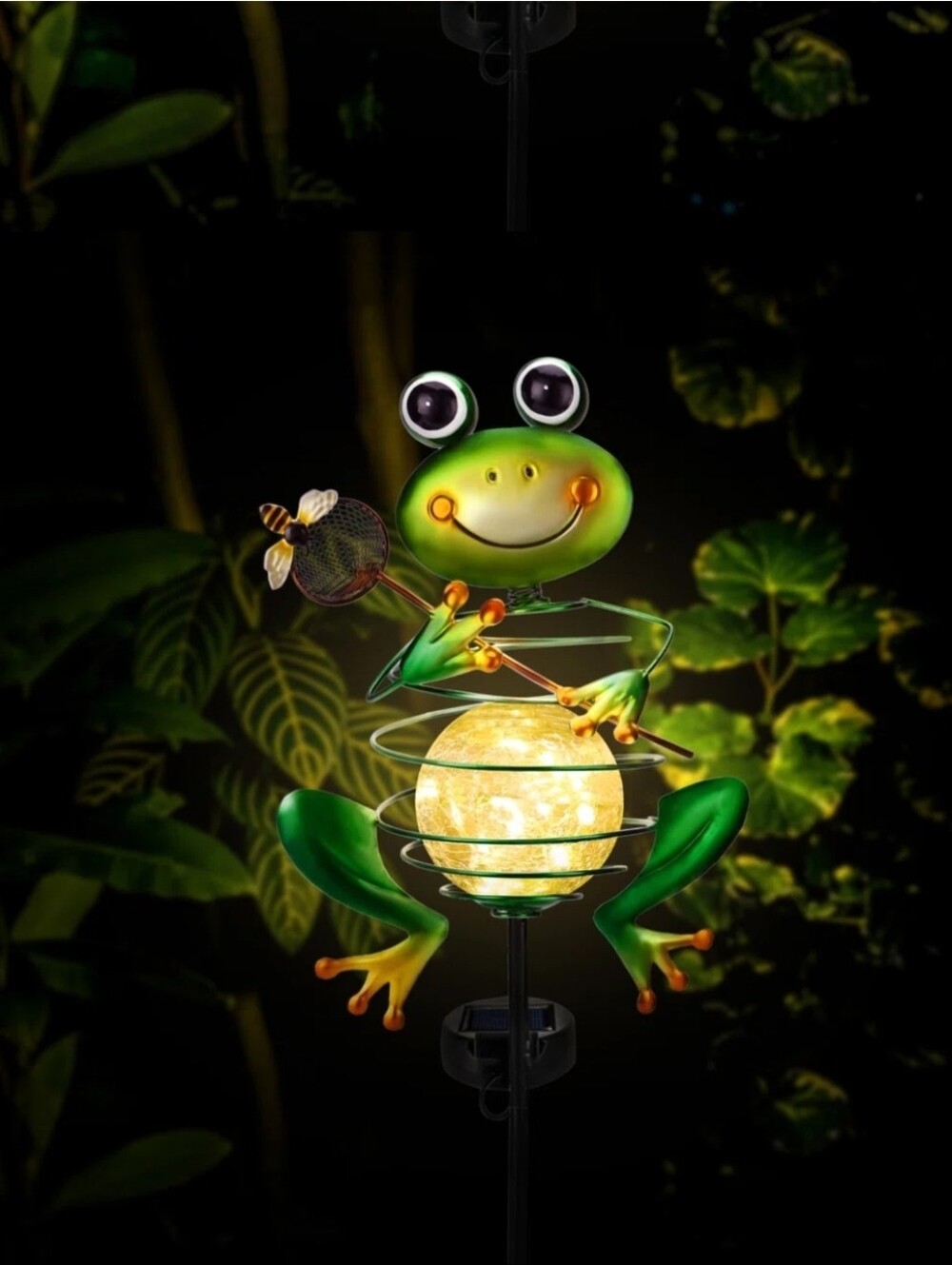 Green Frog Solar Light with Pink Toe Accents